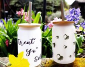 Treat Yo' Self | 13oz Frosted Glass Tumbler with Reusable Bamboo Lid & Stainless Steel Straw |
