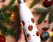 Chocolate Dipped Strawberry Pattern Water Bottle | Stainless Steel | Hand-Drawn Design | Reusable and Eco Friendly