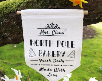 Mrs. Claus Bakery Linen Flag: Christmas Kitchen Decor