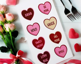 Love Heart Candy/Cookies Messages Sticker Sheet, Journal Stickers, Wedding Planner Stickers, Valentine's Day