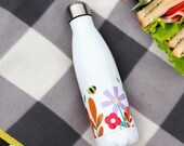 Colourful Flower and Bee Water Bottle | Stainless Steel | Summer Flowers | Picnic Bottle
