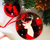 Red Tartan Stag?Reindeer Tree Decoration | Ornament | Digital Illustration | Cosy Kitsch