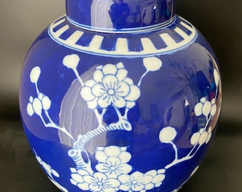 Large Chinese Prunus Ginger Jar complete with lid