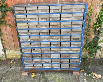 Vintage industrial workshop bank of metal drawers