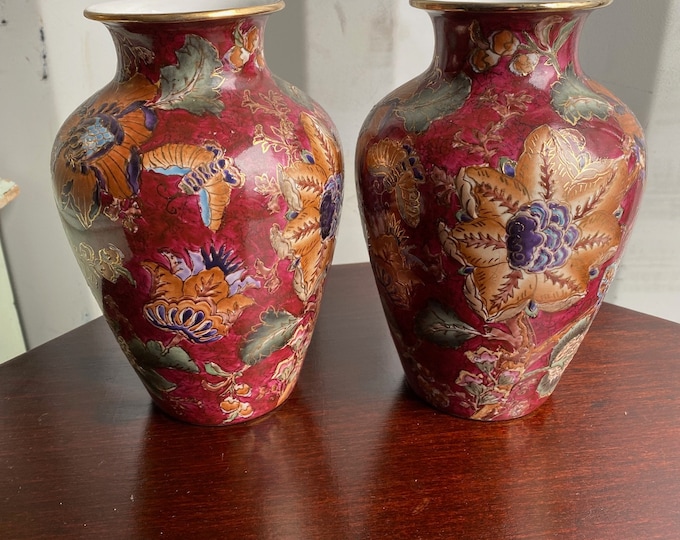 Matching Pair of Hand Painted Chinese Vases