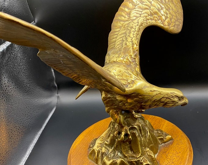 Large Brass Eagle on Wood Base