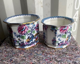A pair of Losol Ware Keeling & Co Octagonal Jardinieres with Shanghai pattern.