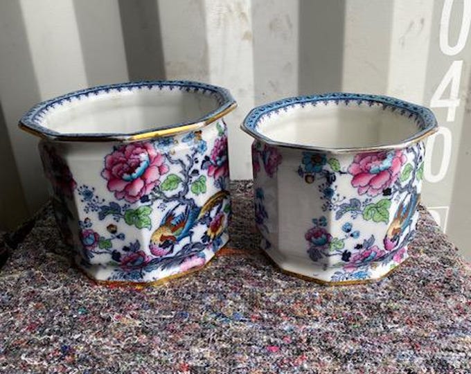 A pair of Losol Ware Keeling & Co Octagonal Jardinieres with Shanghai pattern.