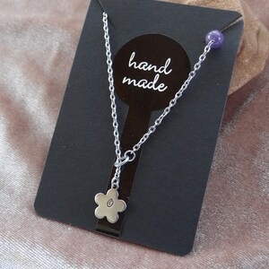 Flower Initial Necklace.Personalized gift.Gemstone handmade necklace.Customized choker.Gift for girlfriend wife mother friend.Hand stamping