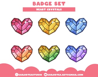 Heart Crystal Badge Set | P2U Twitch Youtube Discord Pack Package Sparkle Cute Sub Bit Streams Diamond Love Sparkle