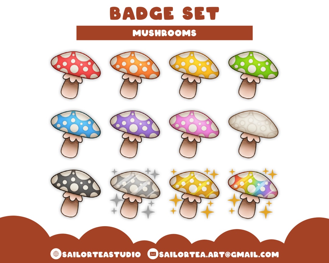 Mushroom Badge Set P2U Premade Twitch Youtube Discord Pack Package Cute