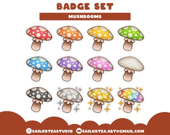 Mushroom Badge Set | P2U Premade Twitch Youtube Discord Pack Package Cute Sub Bit Streams Sparkle Cottagecore Fairycore Farmcore Mushrooms