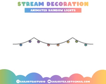 Regenbogen Herz Lichterkette Animierte Stream Dekoration | Premade, P2U, Overlay, Set, Bildschirm, niedlich, hübsch, LGBTQIA +, Stream, Vermögen, Emotes