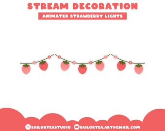 Strawberry Lights Animated Stream Decoration | P2U Overlay Pack Twitch Youtube Fairy String Cottagecore Farm Fruit Spring Stardew Valley