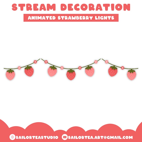 Strawberry Lights Animated Stream Decoration | P2U Overlay Pack Twitch Youtube Fairy String Cottagecore Farm Fruit Spring Stardew Valley