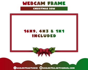 Christmas Bow Webcam Frame | P2U Premade Twitch Discord Youtube Streaming Graphics Pretty Winter Facecam Border Cute Holiday Snow Xmas
