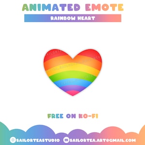 Animated Rainbow Heart Emote | Free on Ko-Fi | P2U Premade Set Pack Twitch Youtube Discord Streaming Love Rainbow LGBTQIA+ Pride Month