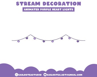 Purple Heart Fairy Light Animated Stream Decoration | P2U Premade Set Pack Package Overlay Lights Heart Love Deco Cute Pretty Twitch Youtube