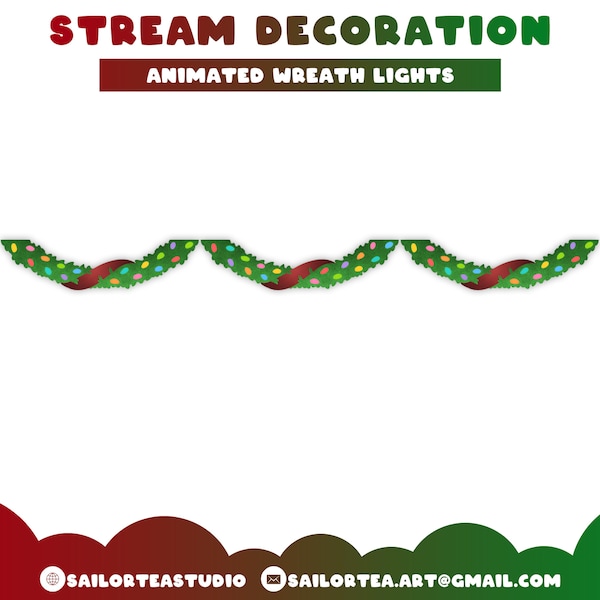 Chrismtas Wreath Lights Animated Stream Decoration | P2U Overlay Pack Twitch Youtube Fairy String Festive Holiday Xmas Winter Snow Ribbon