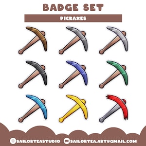 Pickaxe Badge Set | P2U Twitch Youtube Discord Pack Package Sparkle Cute Sub Bit Streams RuneScape OSRS Mining Farming Sim Ore Mine