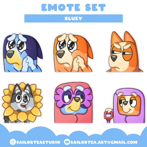 Bluey Emote Set | P2U Stream, Youtube, Discord, Set, Cute, Bingo, Rita, Janet, Funny, Bingo, Dog, Dogs, Muffin, Grannies Emoji