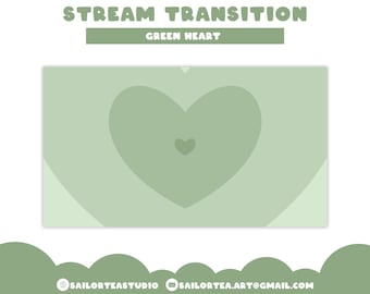 Green Hearts Stinger Transition  | Premade, Overlay, Set, Screen, Cute, Pretty, Stripes, Stream, Assets, Emotes, Badges