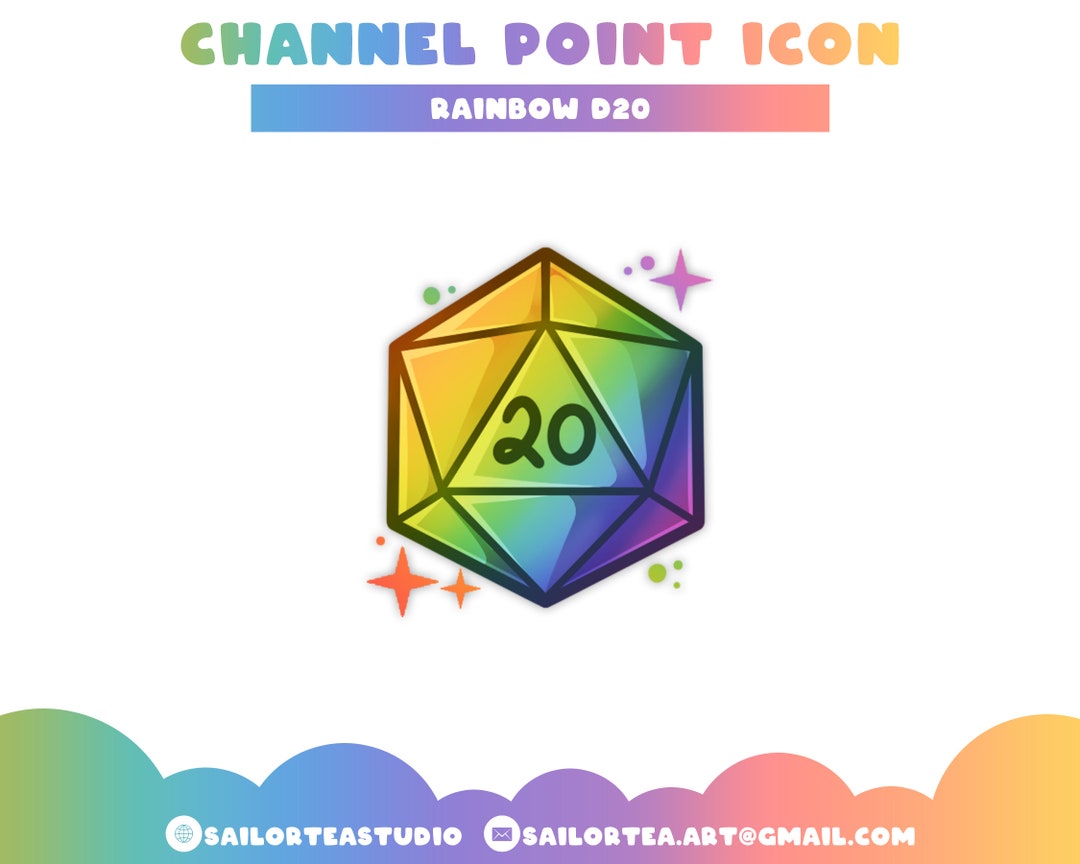 Rainbow D20 Channel Point Icon | P2U Premade Twitch Discord Youtube ...