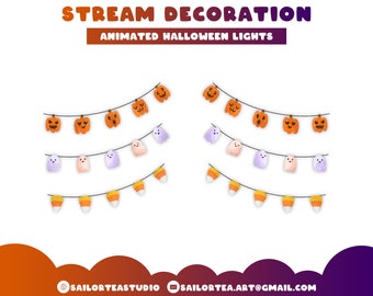 Halloween Lights Animierte Stream Dekoration | P2U Premade Twitch Youtube Fairy String Overlay Kürbis Geist Süßigkeit Mais Festliche Feiertage Unheimlich