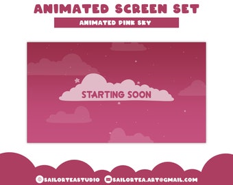 Animated Pink Sky Screen Set | P2U Premade Pack Package Twitch YouTube Discord Overlay VTuber Space Clouds Stars Celestial Witchy Background