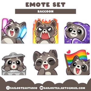 Raccoon Emote Set / P2U Paquete prefabricado Paquete Kawaii Twitch Youtube Discord Animal Rave Glowstick Angry Fire Cozy Lurk Lol Pride LGBTQIA+