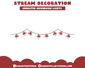 Pilz Lichterkette Animierte Bach Dekoration | Premade P2U Overlay Set Screen Cute Hübsche Cottagecore Stardew Valley ACNH Twitch