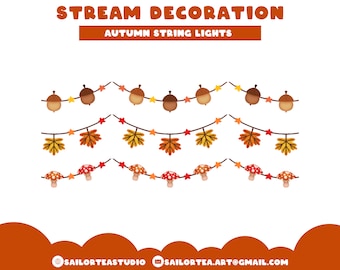 Animated Autumn/Fall Lights Stream Decoration x6 | Premade, P2U, Overlay, Set, Screen, Cute, Stream, Assets, Mushroom, Acorn, Maple Leaf