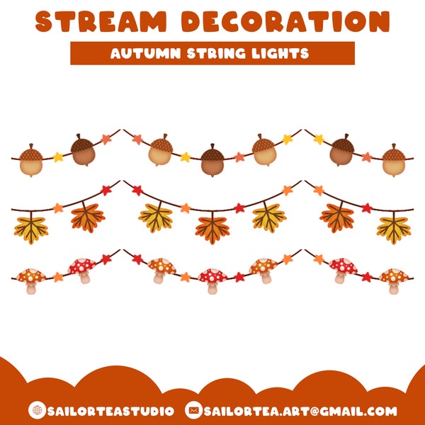 Animated Autumn/Fall Lights Stream Decoration x6 | Premade, P2U, Overlay, Set, Screen, Cute, Stream, Assets, Mushroom, Acorn, Maple Leaf