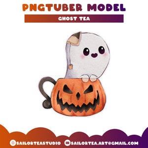 Ghost Tea PNGTuber Model | Premade P2U Twitch Youtube Discord Vtuber Vtubing Overlay Cute Voice Reactive Veadotube Mini Halloween Pumpkin