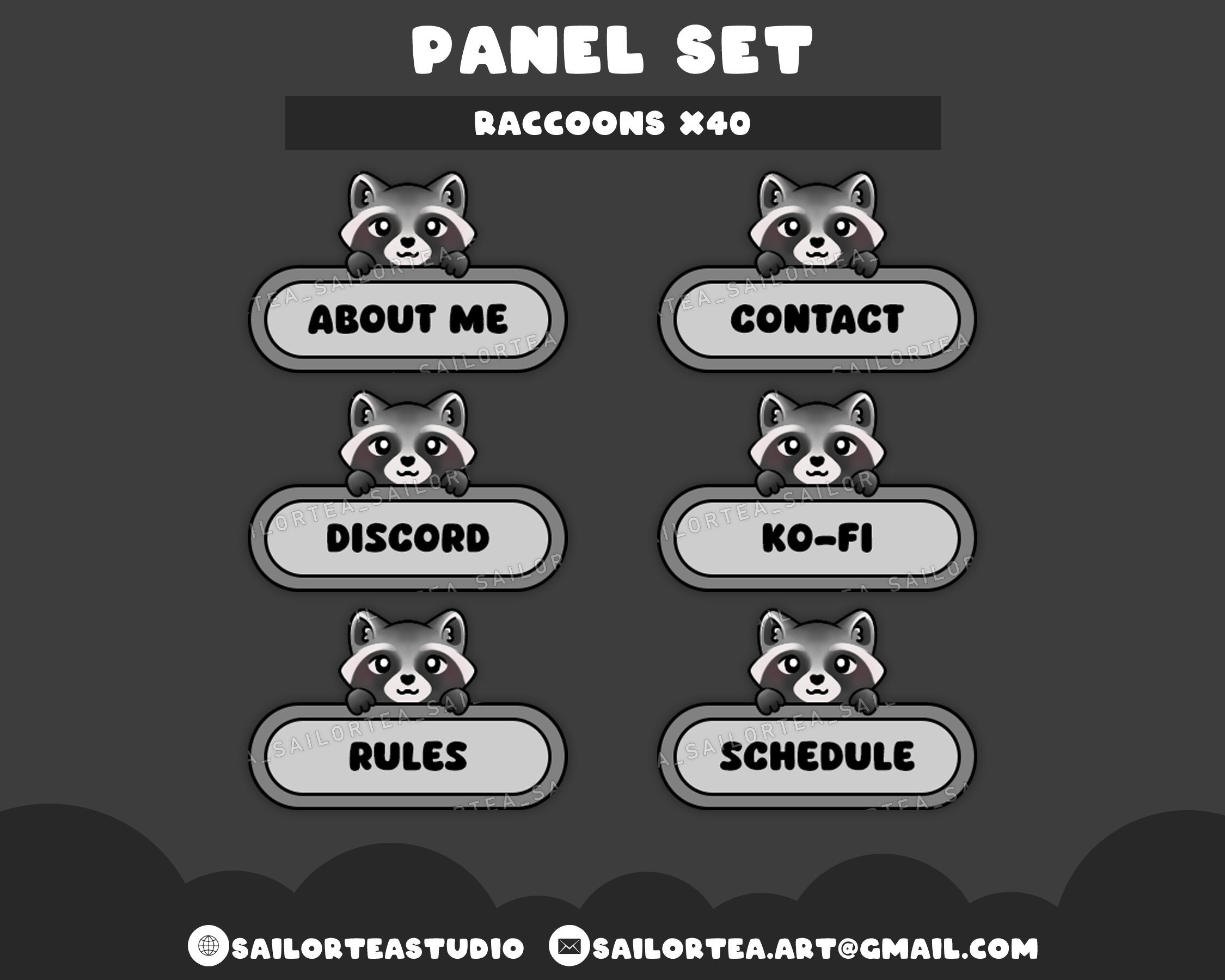 Metal Racoon Panel Raccoon Twitch Panel Set X40 | P2U Panels Streaming Cottagecore Farming ...