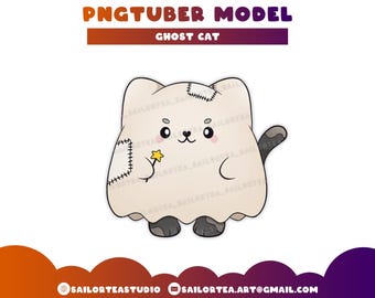 Ghost Cat PNGTuber Model | Premade P2U Twitch Youtube Discord Vtuber Vtubing Overlay Cute Voice Reactive Veadotube Mini Halloween Witch