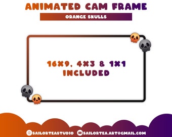 Orange Skulls Animated Webcam Frame | P2U Twitch YouTube Discord Stream Streaming Facecam Border Halloween Cute Scary Scary