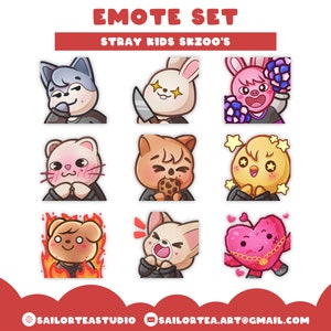 Stray Kids Skzoo Emote Set / P2U Paquete prefabricado Paquete Twitch Youtube Discord Kpop JYP Stay Cute Kawaii Meme
