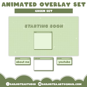 Green Animated Cute Twitch Set | P2U Premade Package Pack Twitch Youtube Streaming Overlay Panels Screens Scenes