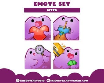 Ditto Emote Set | P2U Twitch Discord Youtube Emotes Pack Pokemon Love Heart Sip Inspect Credit Card Money Meme Cute Purple Pink Anime