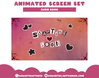 Animated Burn Book Inspired Screen Set | P2U Premade Pack Package Twitch YouTube Discord Overlay VTuber Mean Girls Y2K Pink Girly Funny Cute