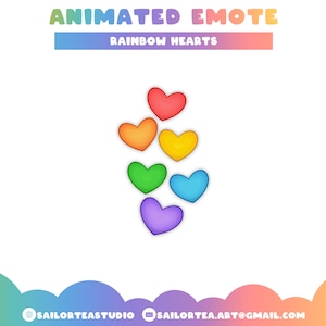 Animated Floating Hearts Emote | P2U Premade Set Pack Twitch Youtube Discord Streaming Love Rainbow LGBTQIA+ Pride Month