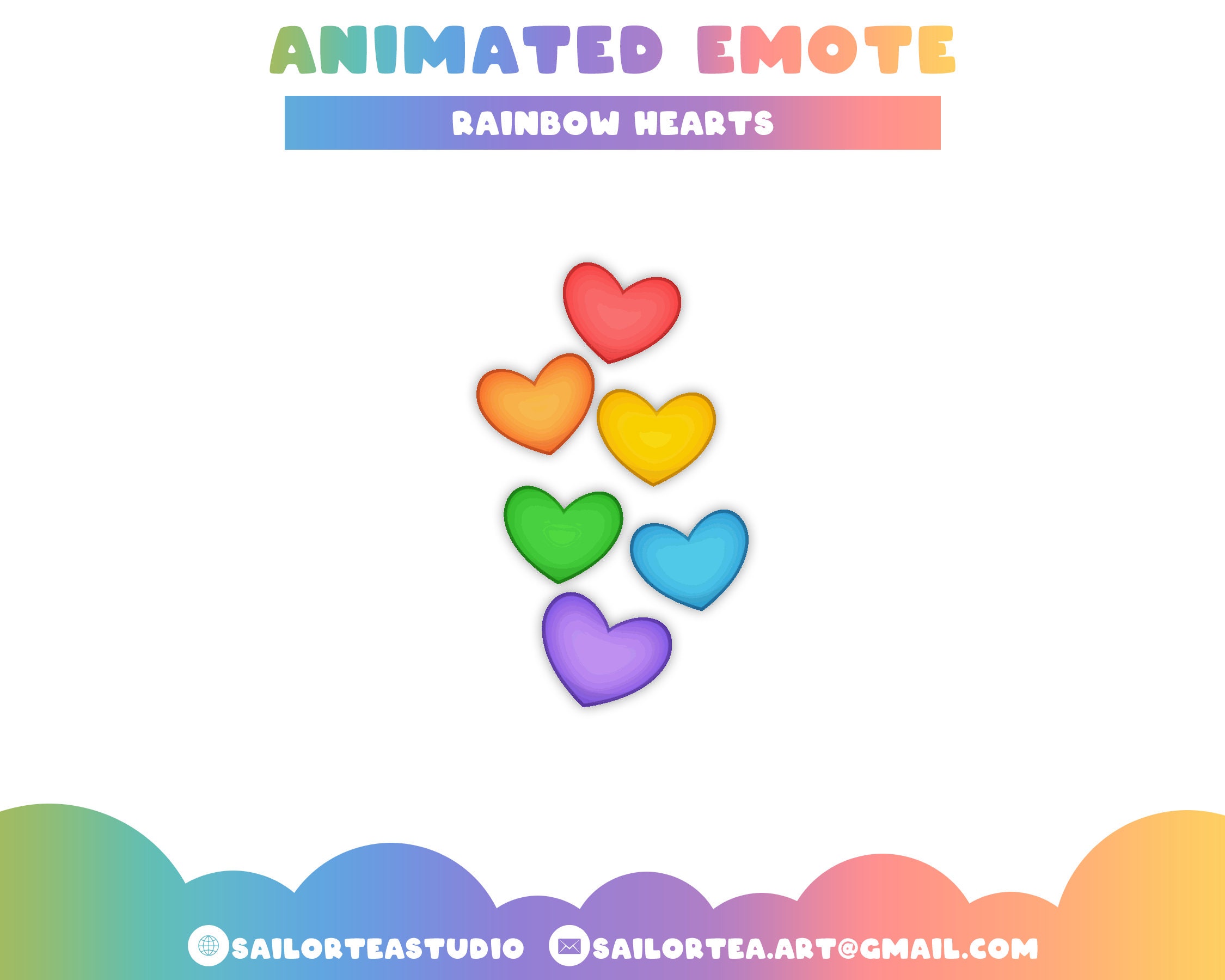 Animated Floating Hearts Emote | P2U Premade Set Pack Twitch Youtube Discord Streaming Love Rainbow LGBTQIA+ Pride Month