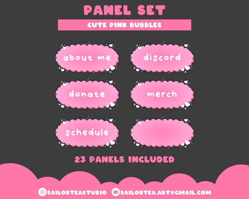 Cute Pink Panel Set P2U Premade Pack Package Pretty Heart Love Sparkle