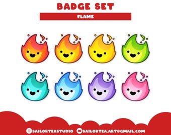 Flame Badge Set | P2U Twitch Youtube Discord Pack Package Cute Sub Bit Streams Fire Cute Anime