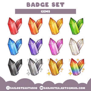 Gem Badge Set | P2U Premade Twitch Youtube Discord Pack Package Cute Sub Bit Streams Sparkle Crystal Diamond Loot