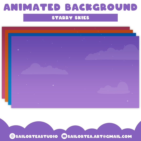 Animated Starry Sky Backgrounds | P2U Premade Set Screen Overlay Pretty Cute Assets Magical Kawaii Halloween Pink Orange Purple Blue Vtuber