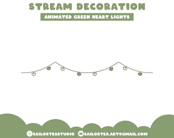 Grüne Herz Lichterkette Animierte Stream Dekoration | P2U Premade Pack Set Twitch Youtube Discord Streaming Liebe Niedlich Frühling Sommer Fee