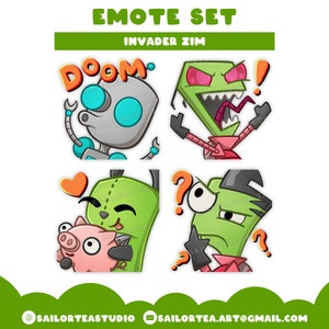Invader Zim Emote Set | P2U Twitch Discord Youtube Emotes Pack Cartoon Gir Alien Doom Scream Yell Hug Love Pig Huh Confused Question