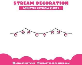 Loveball Fairy Light Animated Stream Decoration | Premade, P2U, Overlay, Set, Screen, Cute, Pretty, Pokeball, Pokemon, Scarlet, Violet